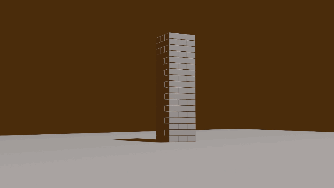 A Blender animation of a Jenga tower falling